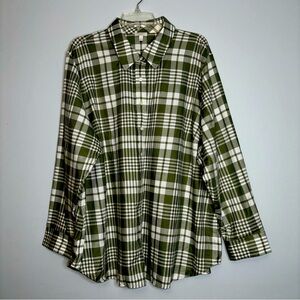Talbots Green and White Plaid Button Up Long Sleeve Top Size 3x